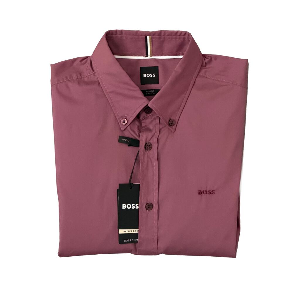 Boss Button-Down Shirt Men's Medium Roan Slim Fit Long Sleeve Wine Plum NWT